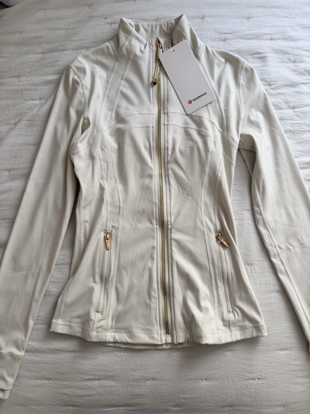 lululemon athletica Cream Full-Zip Bomber Jacket with Gold Hardware